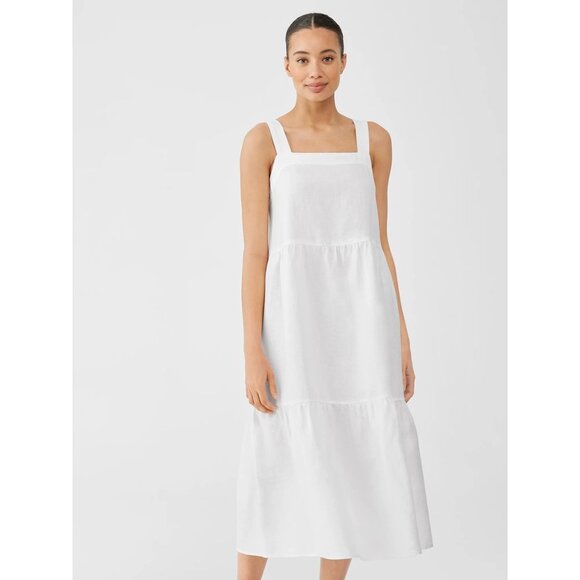 Eileen Fisher Womens Linen Dress XL White Tiered Organic Maxi Summer Breathable - Picture 1 of 8